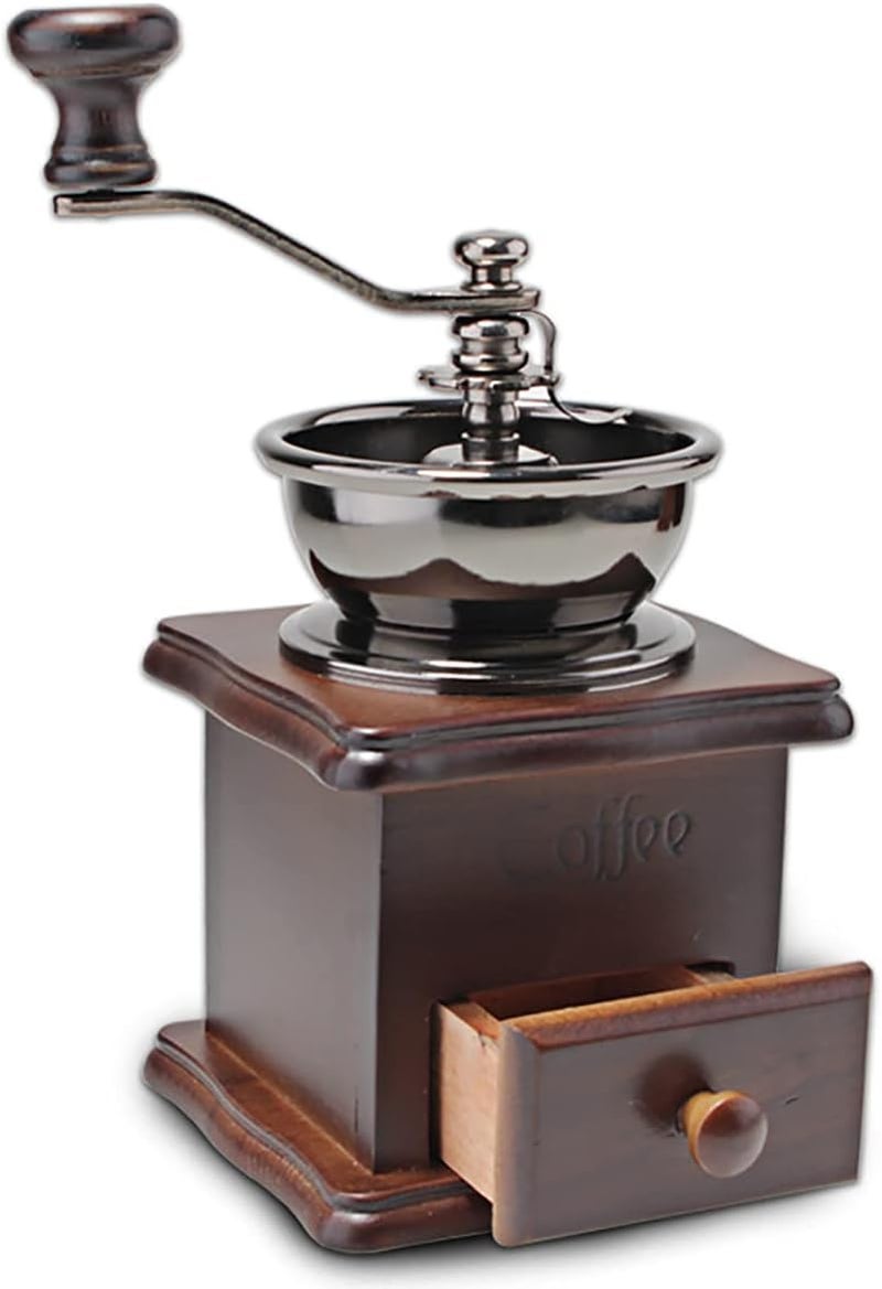 Eitonbu Wooden Manual Coffee Grinder Vintage Style Hand Coffee Mill Burr Coffee Grinder with Ceramic Hand Crank,Wooden Manual Coffee Grinder Cleaning Brush, Brown, 19 x 8.5 x 16 cm - Image 4